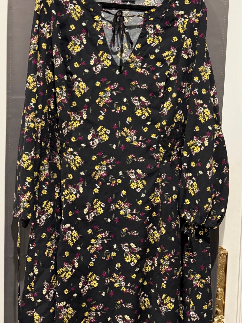 torrid Black Floral Long-Sleeve Dress with Yellow & Pink Accents